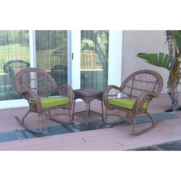 Jeco W00210-2-RCES029 3 Piece Santa Maria Honey Rocker Wicker Chair Set, Green Cushion W00210_2-RCES029 - main